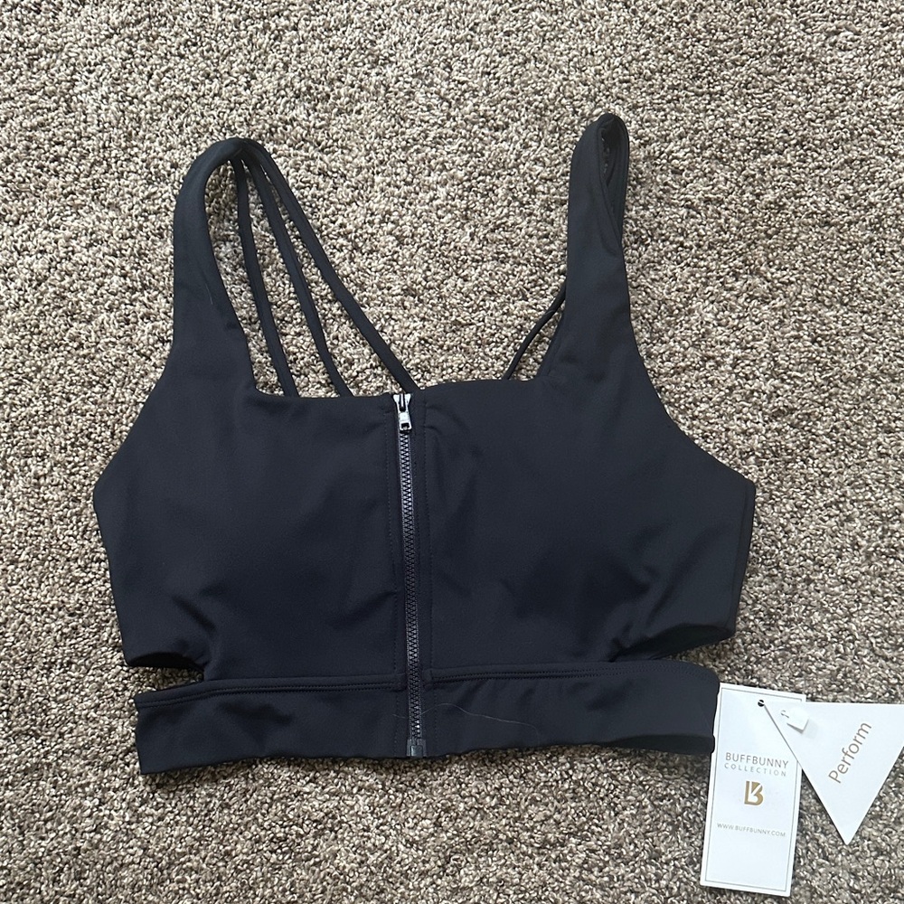 BuffBunny Midnight Black Zip Sports Bra